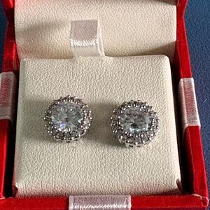Macy's Silver and White Crystal Halo Earrings